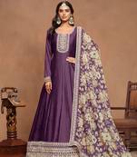 Lavender art silk graceful anarkali dress with beautiful print and elegant embroidery work