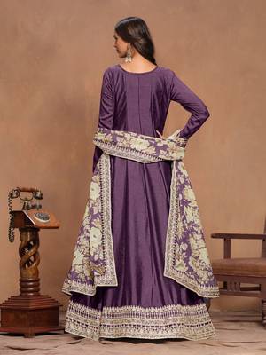 Lavender art silk graceful anarkali dress with beautiful print and elegant embroidery work 2