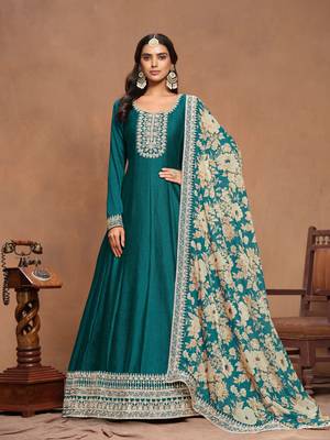 Rama art silk graceful anarkali dress with beautiful print and elegant embroidery work 1