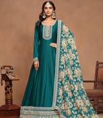 Rama art silk graceful anarkali dress with beautiful print and elegant embroidery work