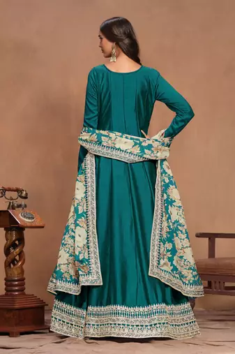 Rama art silk graceful anarkali dress with beautiful print and elegant embroidery work