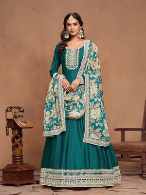 Rama art silk graceful anarkali dress with beautiful print and elegant embroidery work 4