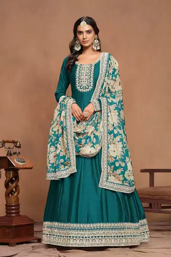 Rama art silk graceful anarkali dress with beautiful print and elegant embroidery work
