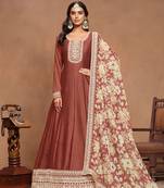 Brown art silk graceful anarkali dress with beautiful print and elegant embroidery work