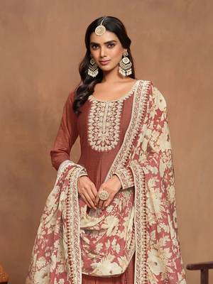 Brown art silk graceful anarkali dress with beautiful print and elegant embroidery work 3