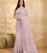 Trendmalls Rose Pink Festive Net Embroidery Sequins Work Saree 