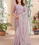 Rose Pink Festive Net Embroidery Sequins Work Saree 