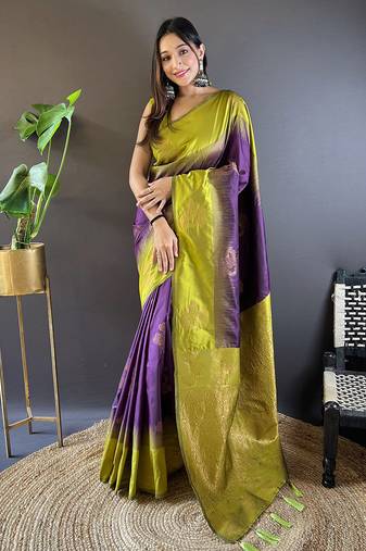 Violet Soft Silk Woven Jari Designer Ethnic Graceful Partywear Traditional Partywear Saree