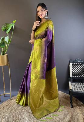 Violet Soft silk blend Woven zari Ethnic Graceful Partywear Traditional Partywear Saree 2