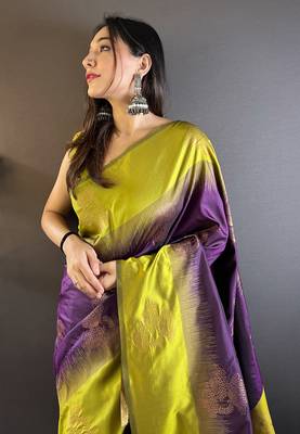 Violet Soft silk blend Woven zari Ethnic Graceful Partywear Traditional Partywear Saree 3