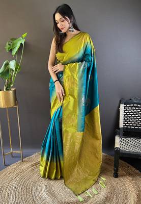 Sea Green Soft silk blend Woven zari Ethnic Graceful Partywear Traditional Partywear Saree 1