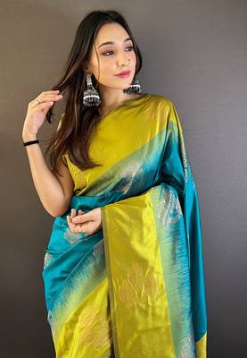 Sea Green Soft silk blend Woven zari Ethnic Graceful Partywear Traditional Partywear Saree 3