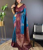 Blue Soft Silk Woven Jari Designer Ethnic Graceful Partywear Traditional Partywear Saree