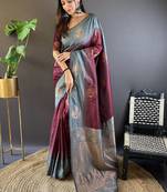 Burgundy Soft Silk Woven Jari Designer Ethnic Graceful Partywear Traditional Partywear Saree