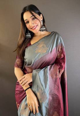 Burgundy Soft silk blend Woven zari Ethnic Graceful Partywear Traditional Partywear Saree 3