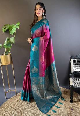 Pink Soft silk blend Woven zari Ethnic Graceful Partywear Traditional Partywear Saree 1