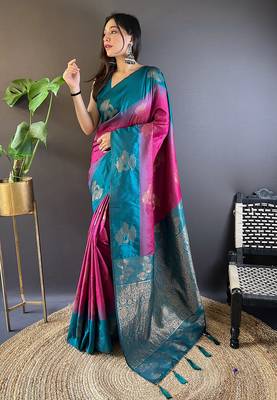 Pink Soft silk blend Woven zari Ethnic Graceful Partywear Traditional Partywear Saree 2