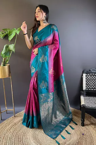 Pink Soft silk blend Woven zari Ethnic Graceful Partywear Traditional Partywear Saree