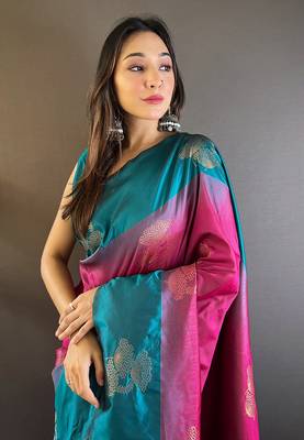 Pink Soft silk blend Woven zari Ethnic Graceful Partywear Traditional Partywear Saree 3