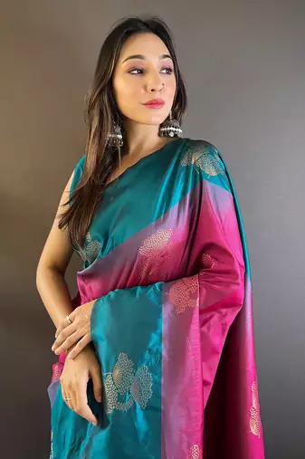 Pink Soft silk blend Woven zari Ethnic Graceful Partywear Traditional Partywear Saree