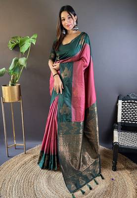 Maroon Soft silk blend Woven Zari Ethnic Traditional Saree 1