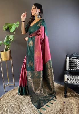 Maroon Soft silk blend Woven Zari Ethnic Traditional Saree 2
