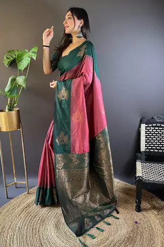 Maroon Soft silk blend Woven Zari Ethnic Traditional Saree