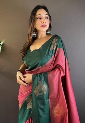 Maroon Soft silk blend Woven Zari Ethnic Traditional Saree 3