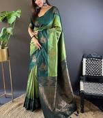 Pista Soft Silk Woven Zari Ethnic Traditional Saree