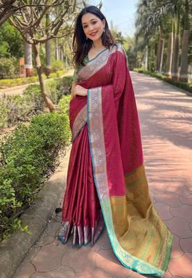 Pink silk blend Woven Kashmiri Ethnic And Graceful Partywear Traditional Ceremonial Saree 1