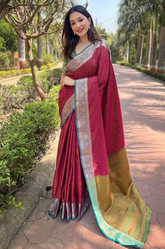 Pink Silk Woven Kashmiri Designer Ethnic And Graceful Partywear Traditional Ceremonial Saree
