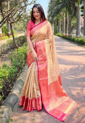 Chiku Tissue silk blend Woven Graceful Girlie Partywear Traditional Saree Festive Season 1