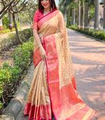 Chiku Tissue Silk Woven Designer Graceful Girlie Partywear Traditional Saree For Festive Season