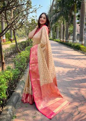 Chiku Tissue silk blend Woven Graceful Girlie Partywear Traditional Saree Festive Season 2