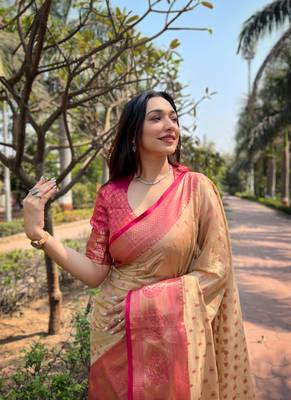 Chiku Tissue silk blend Woven Graceful Girlie Partywear Traditional Saree Festive Season 3