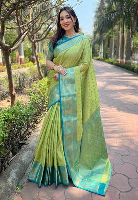 Pista Tissue Silk Woven Graceful Girlie Partywear Traditional Saree For Festive Season 1
