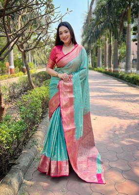 Rama Tissue silk blend Woven Graceful Girlie Partywear Traditional Saree Festive Season 1