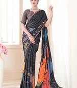 Black Crepe Soft Silk Designer Digital Printed Graceful Festive Wear Sober Classy Looks Saree