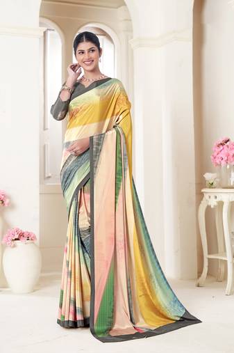 Multi Crepe Soft Silk Designer Digital Printed Graceful Festive Wear Sober Classy Looks Saree