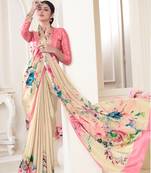 Cream Crepe Soft Silk Designer Digital Printed Graceful Festive Wear Sober Classy Looks Saree