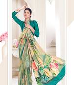 Green Crepe Soft Silk Designer Digital Printed Girlie Fashion Looks Classy Partywear Saree