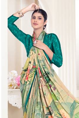 Green Crepe Soft Silk Designer Digital Printed Girlie Fashion Looks Classy Partywear Saree 2
