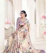 Beige Crepe Soft Silk Designer Digital Printed Girlie Fashion Looks Classy Partywear Saree