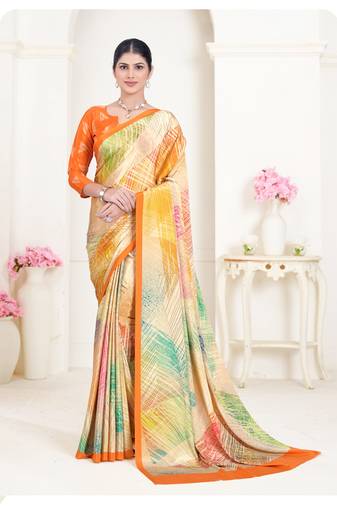 Multi Crepe Soft Silk Designer Digital Printed Girlie Fashion Looks Classy Partywear Saree