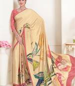 Beige Crepe Soft Silk Designer Digital Printed Girlie Fashion Looks Classy Partywear Saree