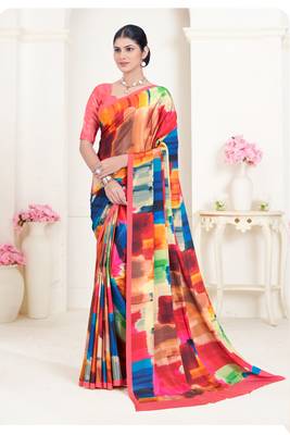 Multi Crepe Soft Silk Designer Digital Printed Girlie Fashion Looks Classy Partywear Saree 1