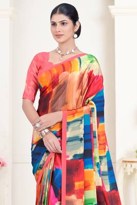 Multi Crepe Soft Silk Designer Digital Printed Girlie Fashion Looks Classy Partywear Saree 2