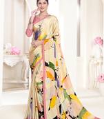 Cream Crepe Soft Silk Designer Digital Printed Girlie Fashion Looks Classy Partywear Saree