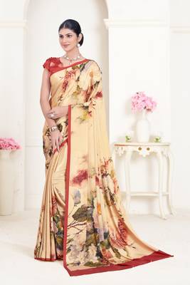 Cream Crepe Soft Silk Designer Digital Printed Girlie Fashion Looks Classy Partywear Saree 1