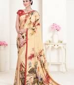 Cream Crepe Soft Silk Designer Digital Printed Girlie Fashion Looks Classy Partywear Saree